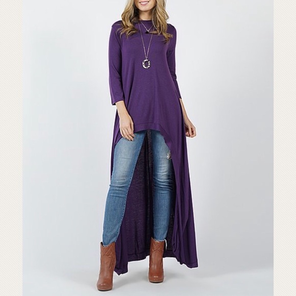 S M L DARK PURPLE HI LOW LO SHIRT TOP TRENDING - Picture 6 of 7